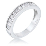 Baguette Cut CZ Rhodium Wedding Band - Ocean Monroe