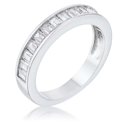 Baguette Cut CZ Rhodium Wedding Band - Ocean Monroe