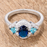 1.3Ct Rhodium and Hematite Plated Shades of Blue CZ Three Stone Engagement Ring