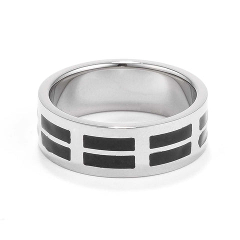 Mens 8MM Stainless Steel and Black Enamel Band
