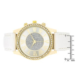 Shira Crystal Leather Watch With White Leather Strap